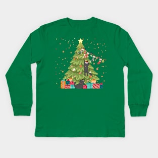 Christmas Trees with Cats Kids Long Sleeve T-Shirt